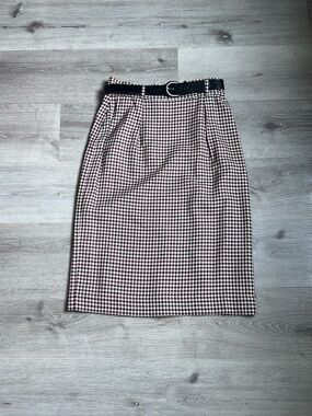 Jones New York Red, Black and White Plaid Pencil Skirt with Belt